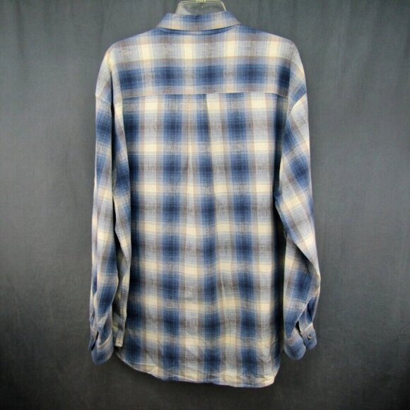 LL Bean Linen Cotton Blend Blue Gray Plaid Button Down Shirt Size XL Long Sleeve - Picture 5 of 9